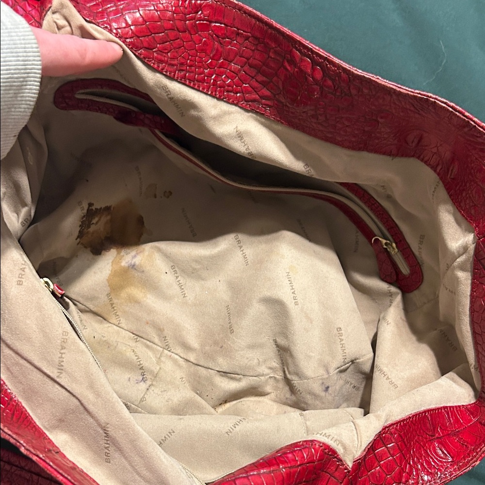 Brahmin Red Crocodile Embossed Leather Tote Bag - Picture 3 of 4